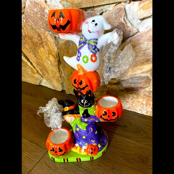 NWT Pumpkin and Friends Three Cup TeaLight Holder - Picture 1 of 6
